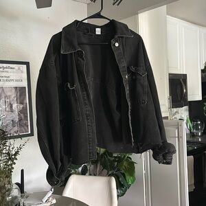 Oversize Distressed, black, jean jacket